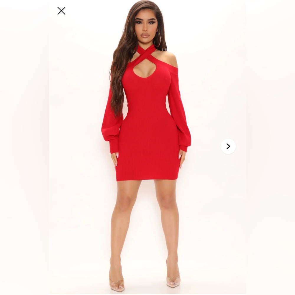 Fashion Nova Red Cut-Out Mini Dress